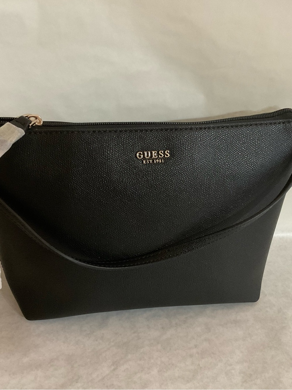 GUESS Black Pebble-Texture Shoulder Bag with Gold Logo